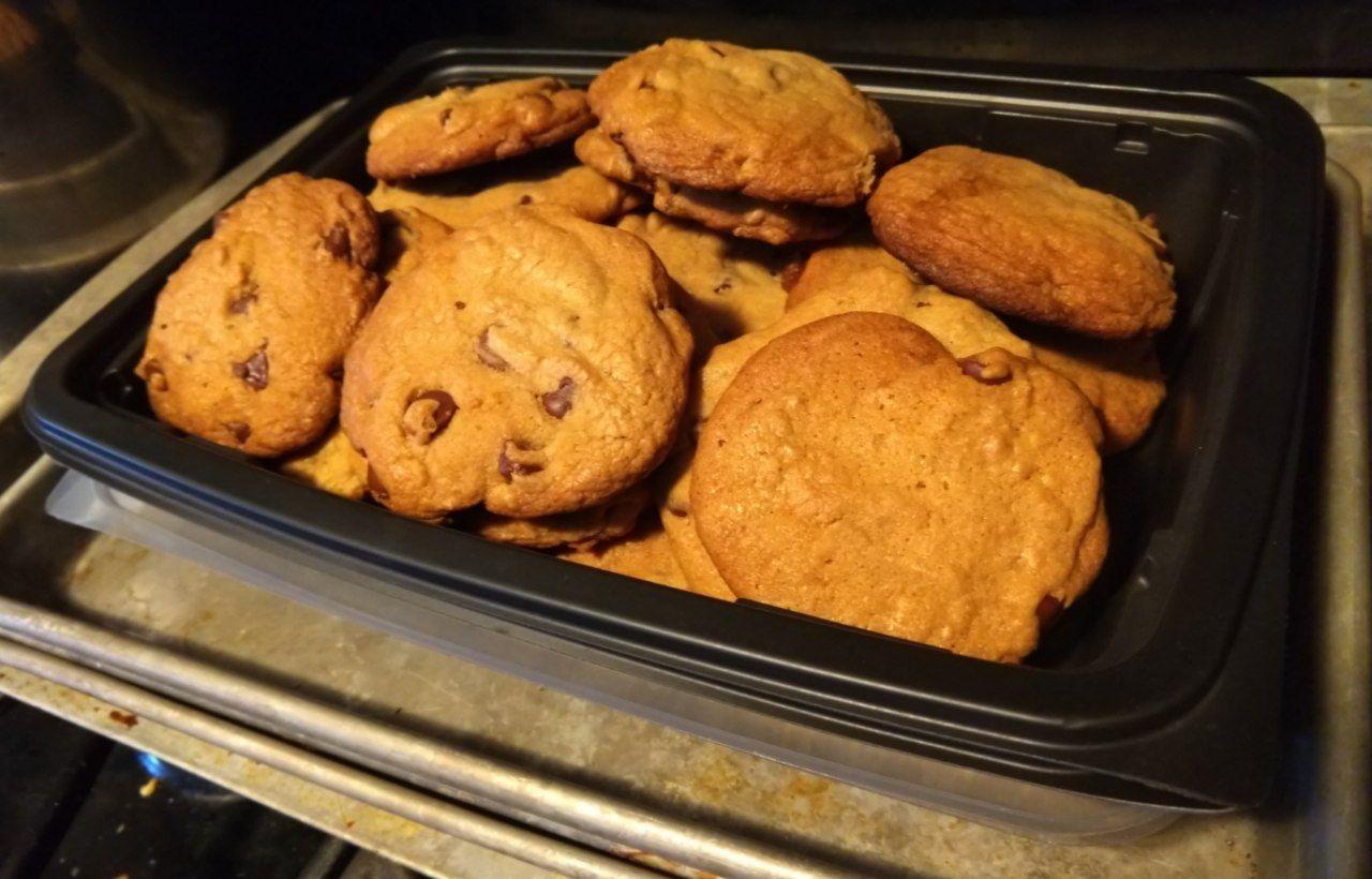A box of chocolate chip cookies.