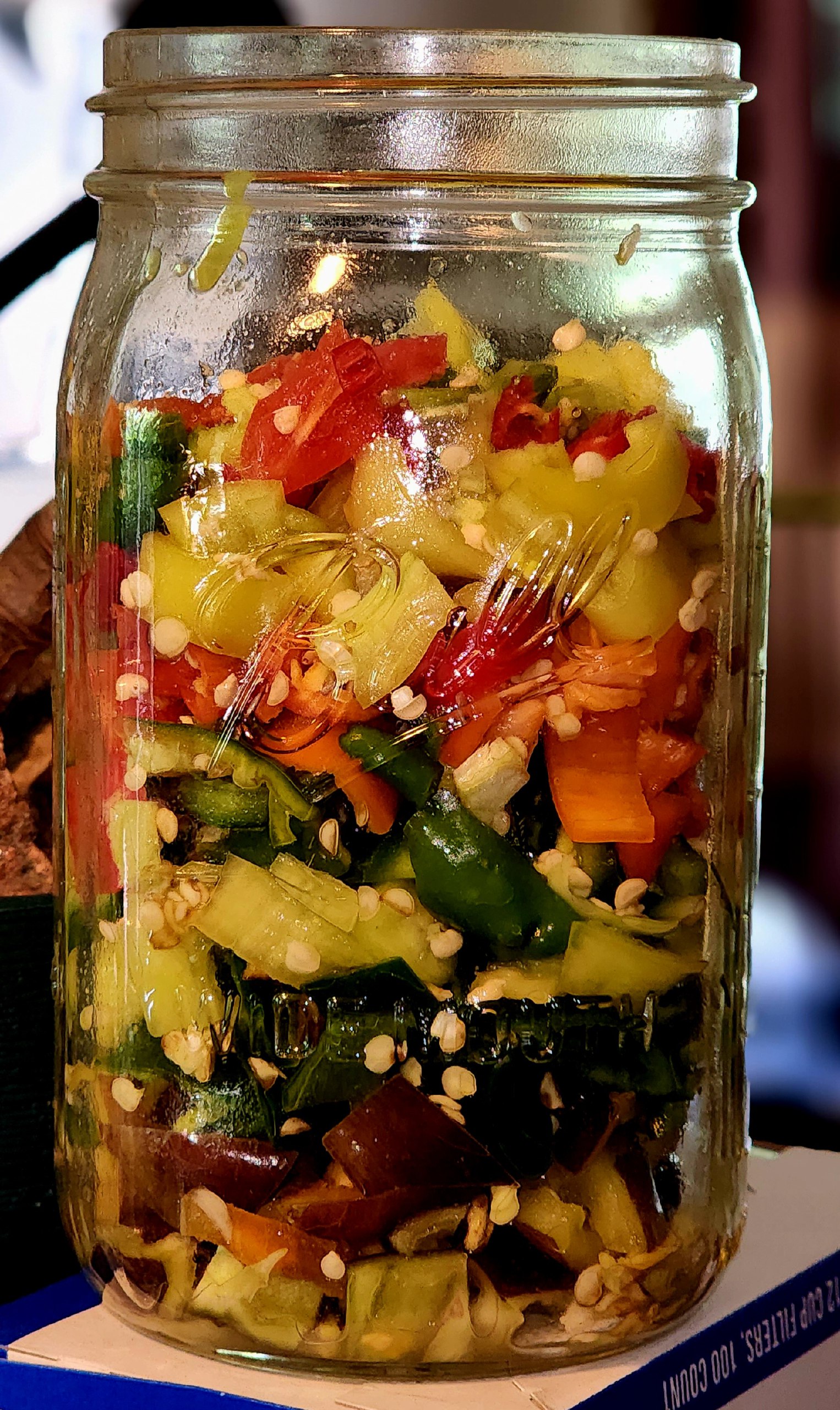 Chopped peppers before
adding to other vegetables.