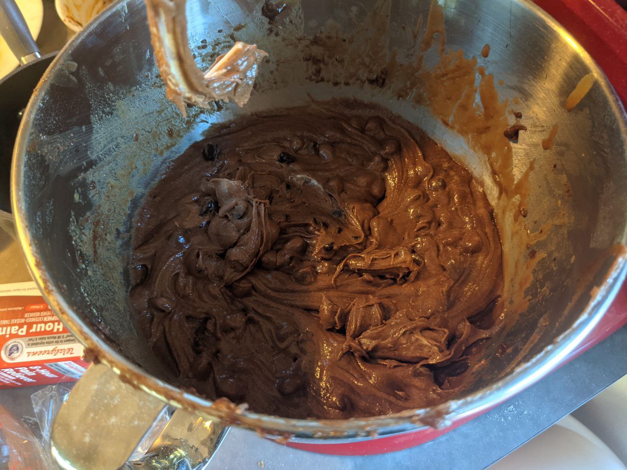 Bowl of mustard brownie batter.