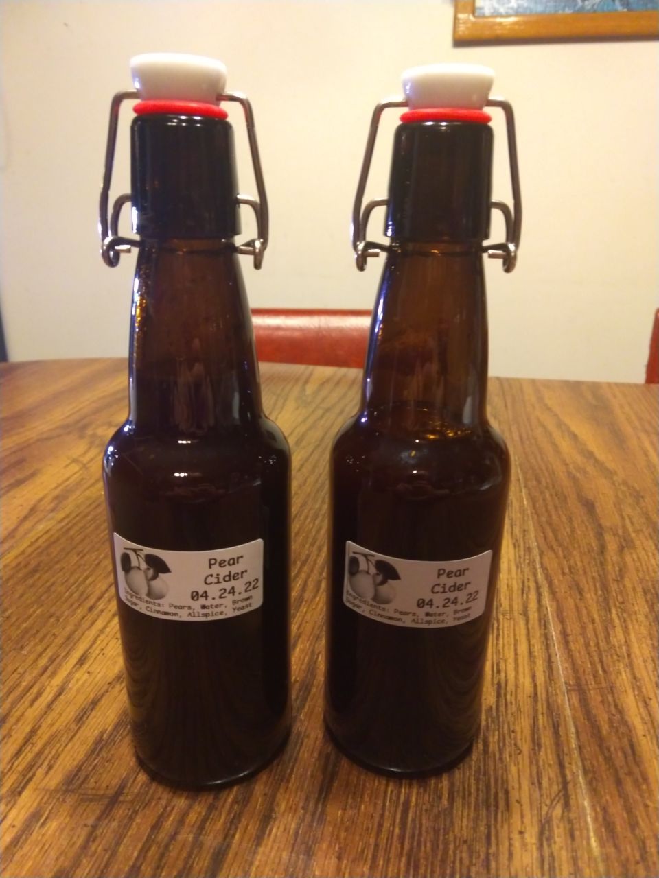 Bottled pear cider.