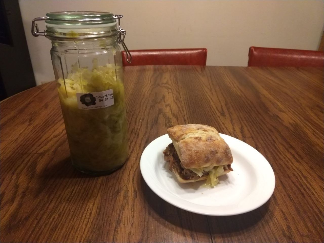 A sandwich with Italian beef and sauerkraut. A sandwich with Italian beef and sauerkraut.