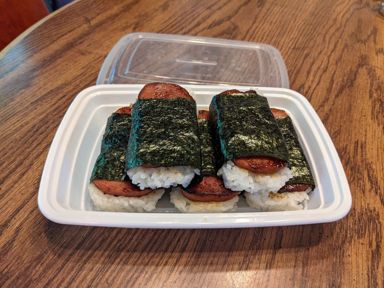 Spam musubi packed in a box.